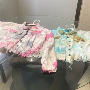 Tie-Dye Frayed Hem Jean Jacket